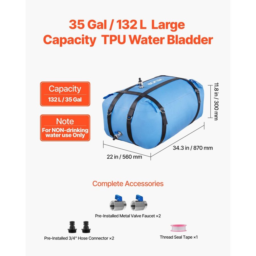 VEVOR Large Water Storage Bags – 35 Gallon, TPU Blade