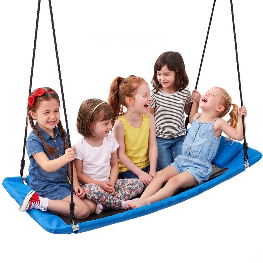 VEVOR Platform Tree Swing for Kids and Adults 317 kg 149 cm Rectangle Blue, for Backyard Outdoor & Indoor, 900D Oxford Fabric Giant Seat with 2 Hanging Straps, Adjustable Ropes and Curved Edge Design