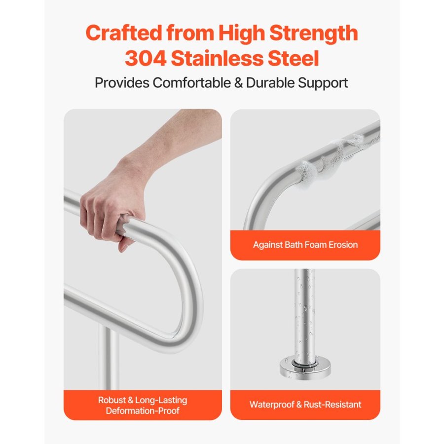 VEVOR U Shaped Grab Bar – 31.5 in, 300 lbs, Stainless Steel