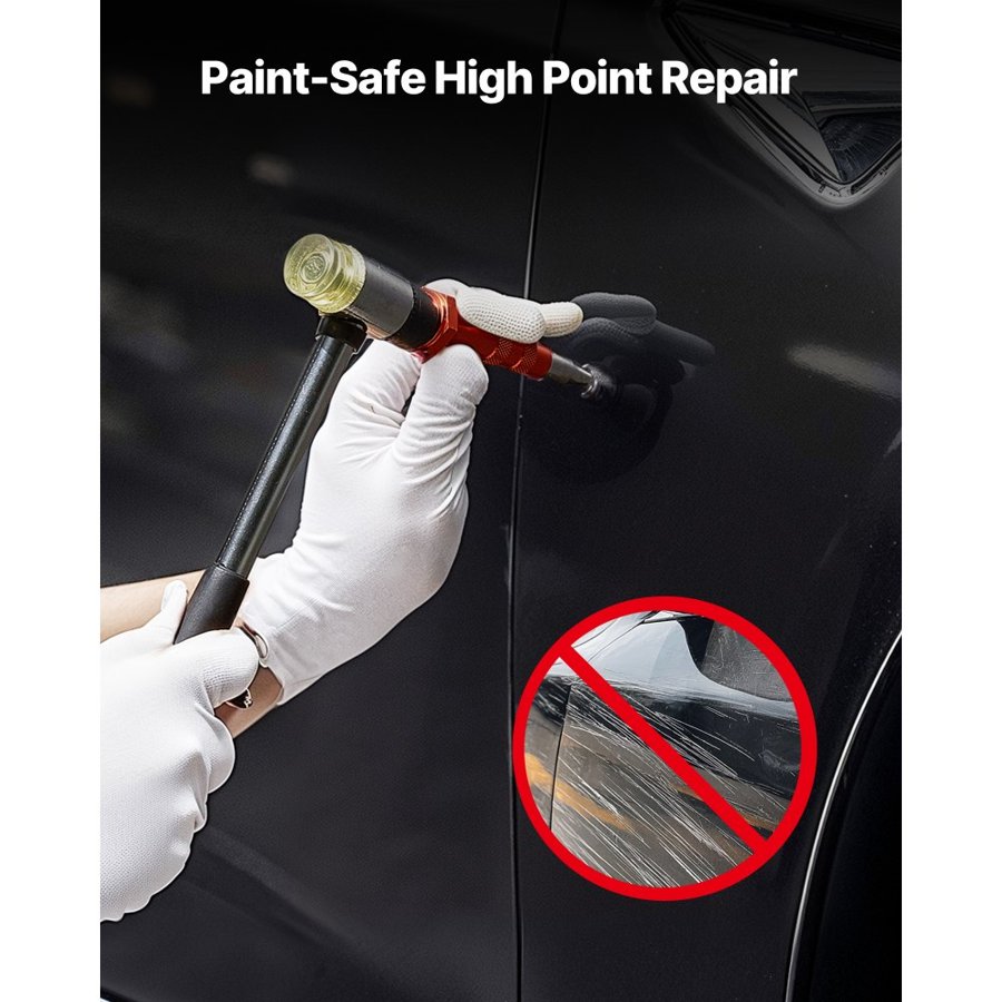 VEVOR Dent Puller Kit, Paintless Car Dent Removal Tool, Auto Fender Damage Repair Puller Lifter with Curved Rod, Crowbar, Rubber Hammer, Airbag, Detachable & Repair Pens, Replacement Heads Tools Kit