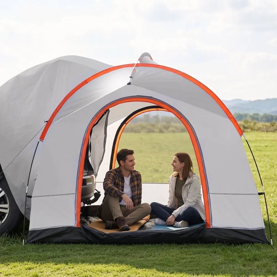 VEVOR SUV Camping Tent, 8'-8' SUV Tent Attachment for Camping with Rain Layer and Carry Bag, Waterproof PU2000mm Double Layer Truck Tent, Accommodate 6-8 Person, Rear Tent for Van Hatch Tailgate