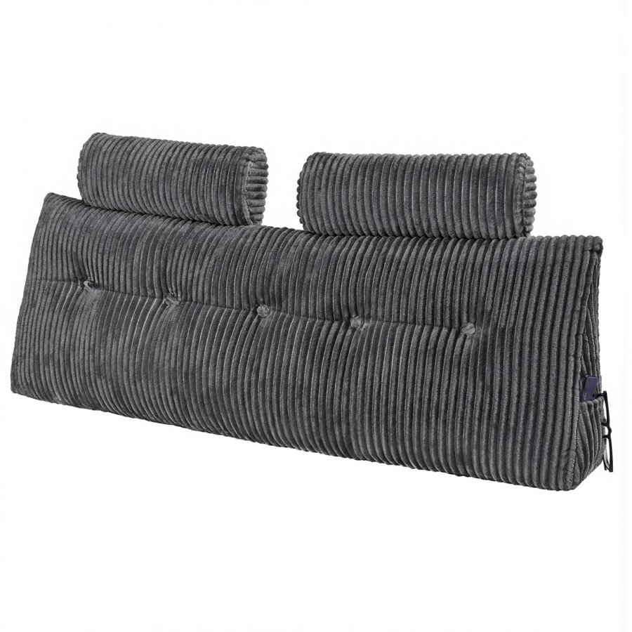 VEVOR Headboard Pillow, Queen Size Wedge Headboard Pillow with 2 Side Pockets and 2 Headrests, Bed Wedge Pillow with Washable Flannel Cloth, for Reading, Gaming, Resting, Working in Bed, Grey