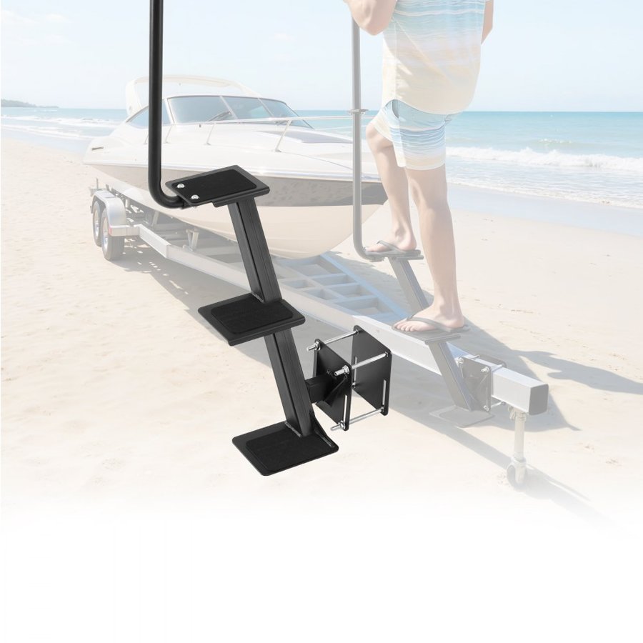 VEVOR Boat Trailer Steps, 3-Step, Heavy-Duty Boat Trailer Steps with Handle, Non-Slip Surface, 3 Mounting Angle Options, Steel Ladder for 76.2 x 76.2/76.2 x 127/101.6 x 101.6 mm Frame, Side Mounting