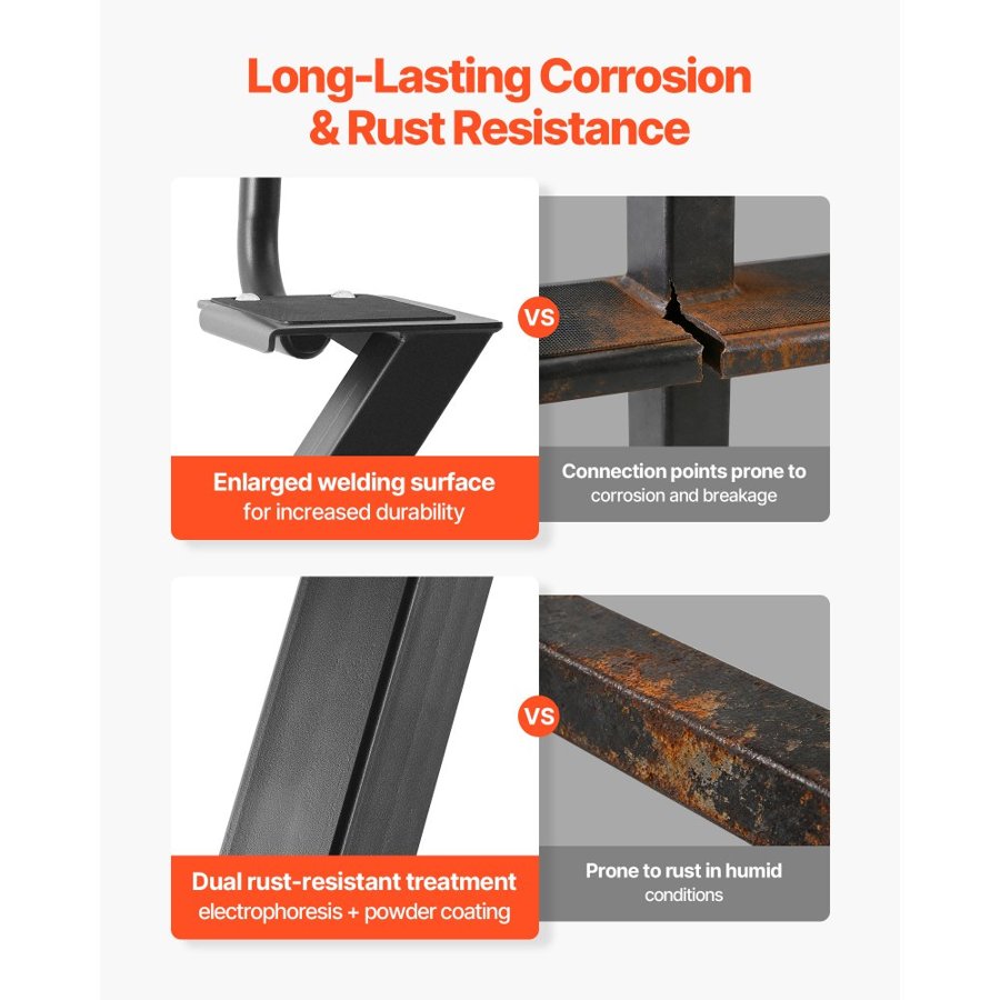 VEVOR Boat Trailer Steps, 3-Step, Heavy-Duty Boat Trailer Steps with Handle, Non-Slip Surface, 3 Mounting Angle Options, Steel Ladder for 76.2 x 76.2/76.2 x 127/101.6 x 101.6 mm Frame, Side Mounting