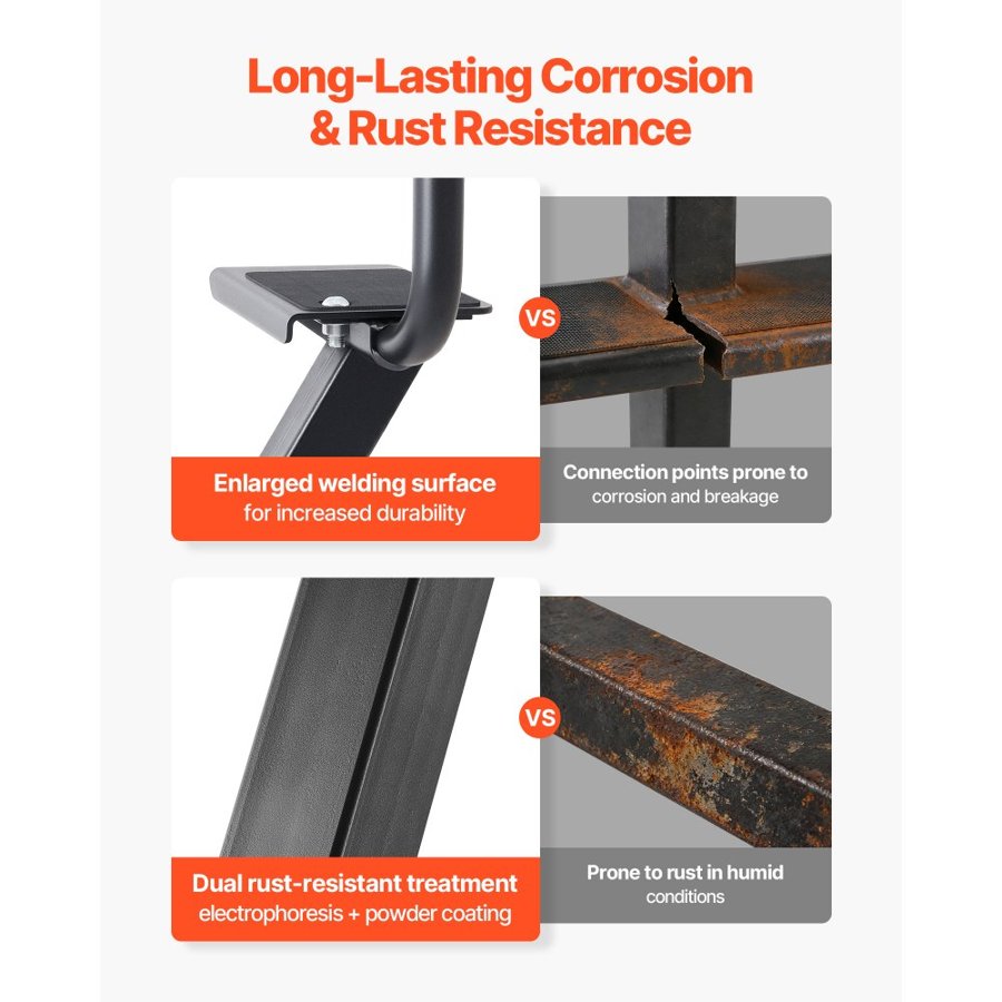 VEVOR Boat Trailer Steps, 3-Step, Heavy-Duty Boat Trailer Steps with Handle, Non-Slip Surface, 3 Mounting Angle Options, Steel Ladder for 76.2 x 76.2/76.2 x 127/101.6 x 101.6 mm Frame, Bottom Mounting