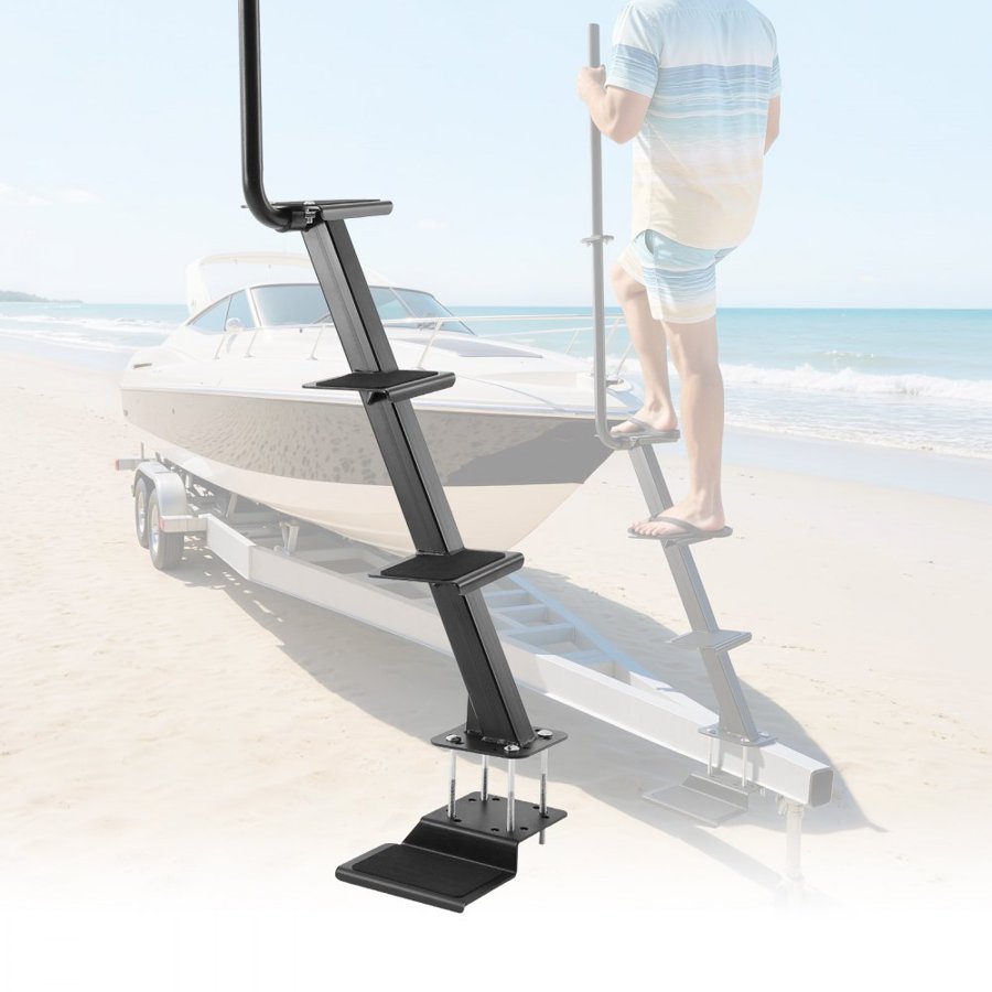 VEVOR Boat Trailer Steps, 4-Step, Heavy-Duty Boat Trailer Steps with Handle, Non-Slip Surface, 3 Mounting Angle Options, Carbon Steel Ladder Suitable for 3" x 3"/3" x 5"/4" x 4" Frame, Bottom Mounting