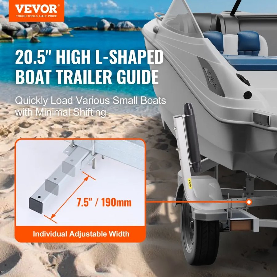VEVOR Boat Trailer Guide, 52.1 cm Adjustable Design Trailer Guide Poles, 2PCS Rustproof Galvanized Steel Trailer Guide ons, Heavy Duty Roller Guide Design, for Ski Boat, Fishing Boat or Sailboat Trailer