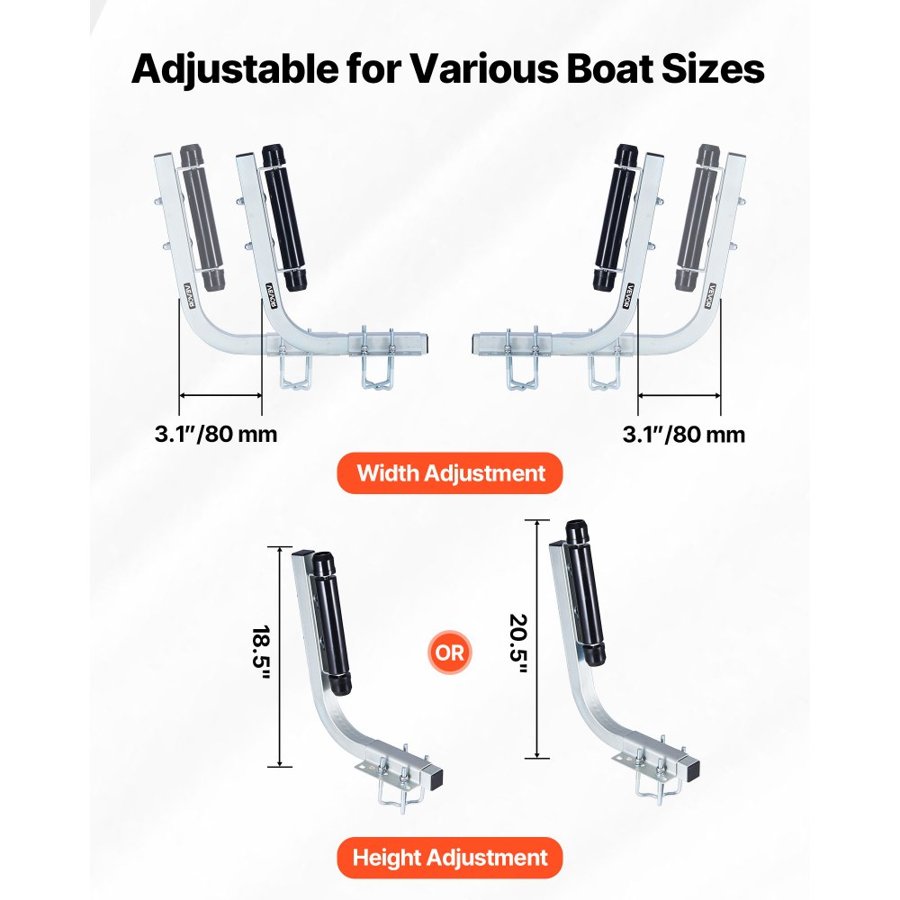 VEVOR Boat Trailer Guides, 470 mm/520 mm Height Adjustable Trailers Guide, 2PCS Thickened High-Duty Steel Trailer Guide-Ons with Smooth Roller Guidance, for V-Hull Boats, Small to Mid-Size Boats