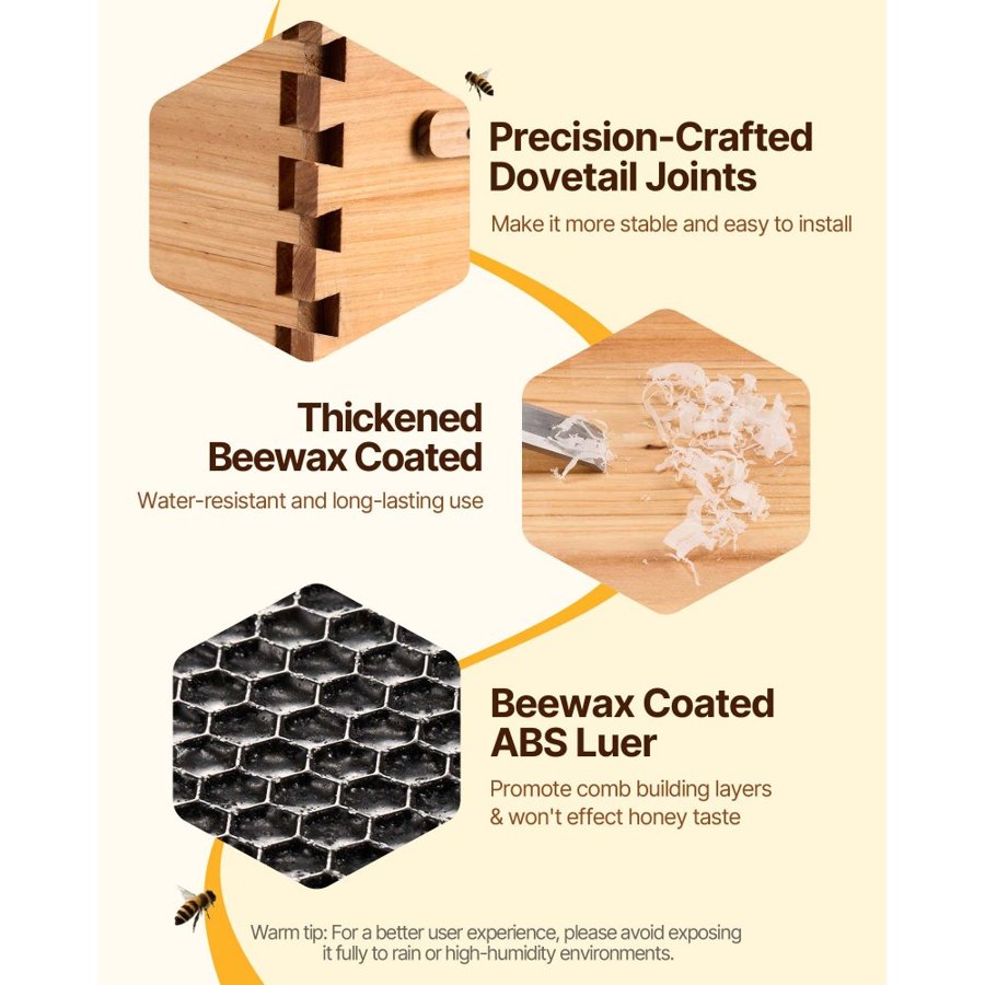 VEVOR Bee Hive 40 Frame Bee Hives Starter Kit, Beeswax Coated Fir Wood, 2 Deep + 2 Medium Bee Boxes Langstroth Beehive Kit, Transparent Acrylic Windows with Foundations for Beginners Pro Beekeepers