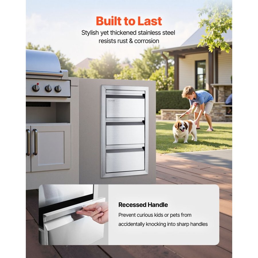 VEVOR 201 Stainless Steel Triple Access Drawer Outdoor Kitchen BBQ Island 48.3 cm x 66 cm