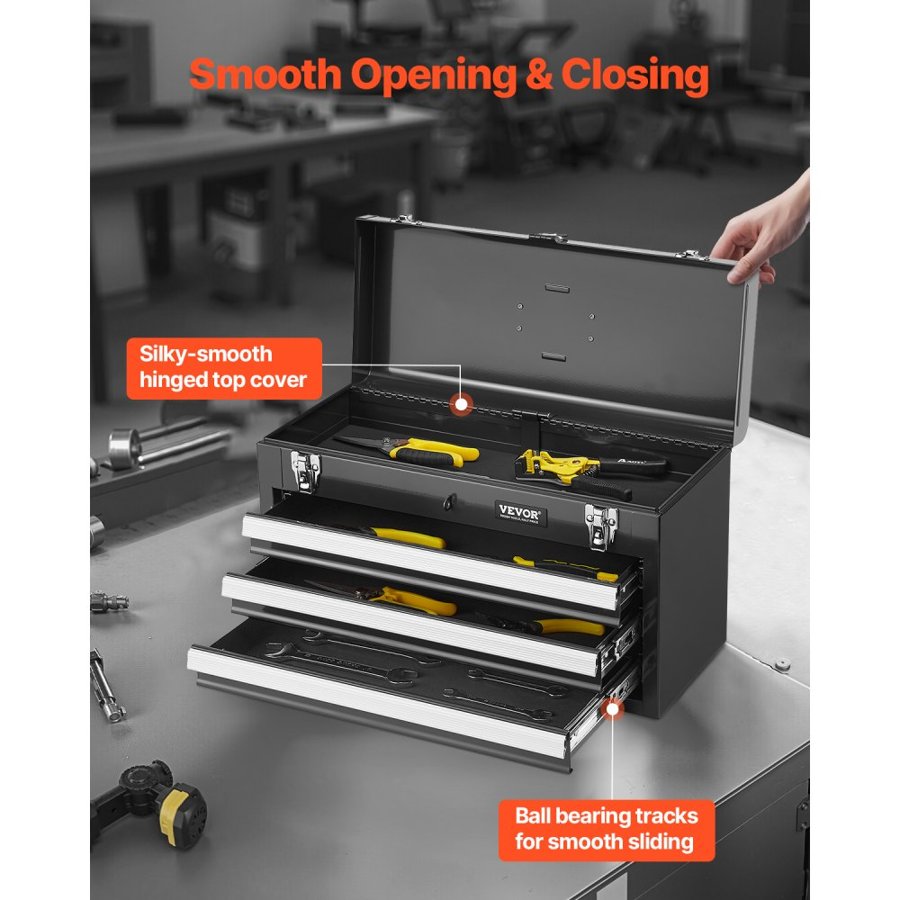 VEVOR 3 Drawer Portable Tool Box – 20.5 Inch, Metal Chest