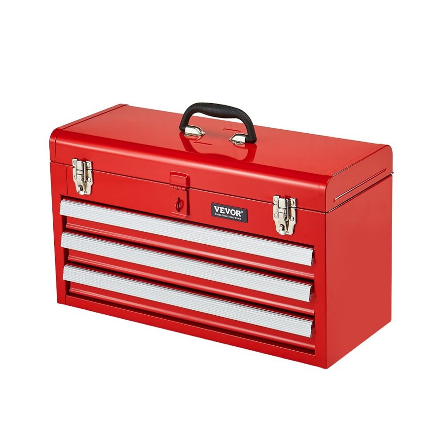VEVOR 3 Drawer Metal Portable Tool Chest – 20.5 in, Red