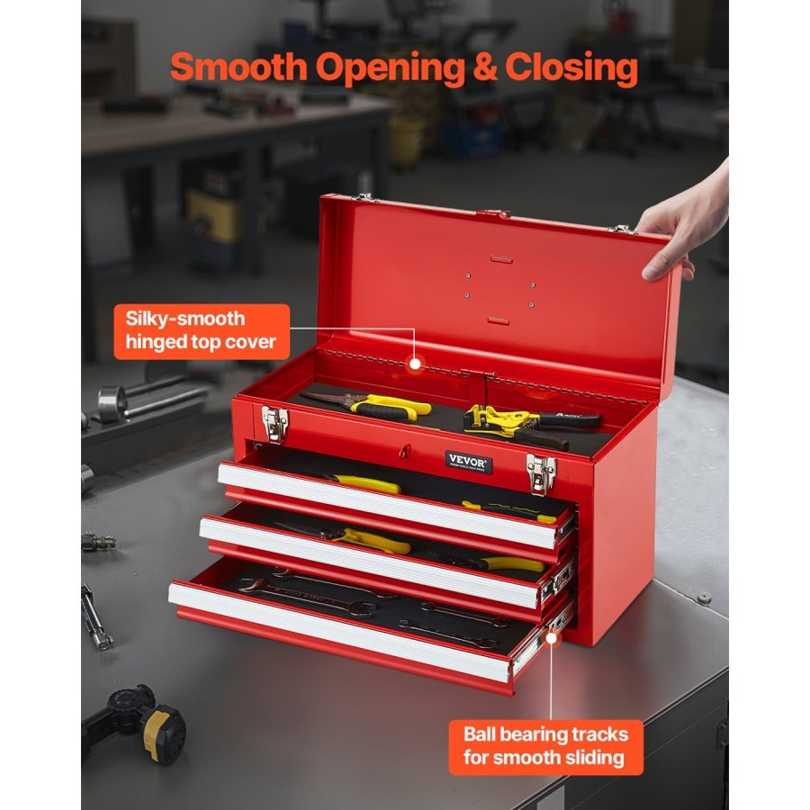 VEVOR 3 Drawer Metal Portable Tool Chest – 20.5 in, Red