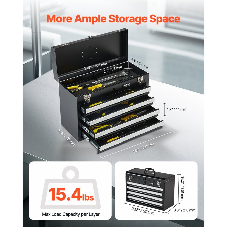 VEVOR Small Metal Tool Box with Drawers – 20.5" Portable