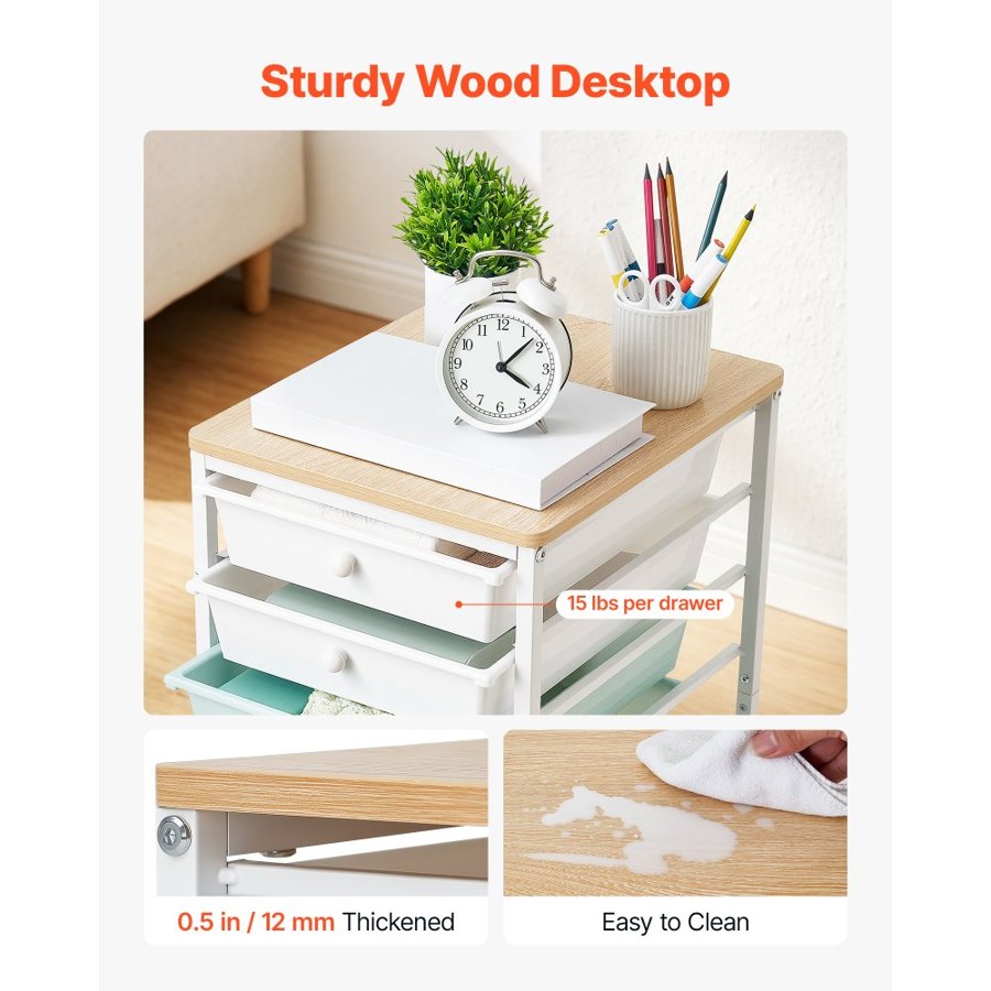 VEVOR Rolling Cart with Drawers, 8 Drawer Storage Organizer, Mobile Utility Cart with Wood Top, Steel Frame, Universal Casters & 2 Brakes, for Office, Classroom, Craft Supplies, Bedroom, Green Blue