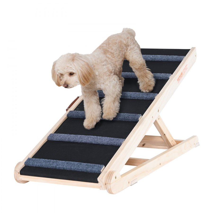VEVOR Dog Ramp, Folding Pet Ramp for Bed, Adjustable Dog Ramp for Small, Large, Old Dogs & Cats, Wooden Pet Ramp with 105 cm Long Ramp, Adjustable from 35 cm to 65 cm, Suitable for Couch, Sofa, Car