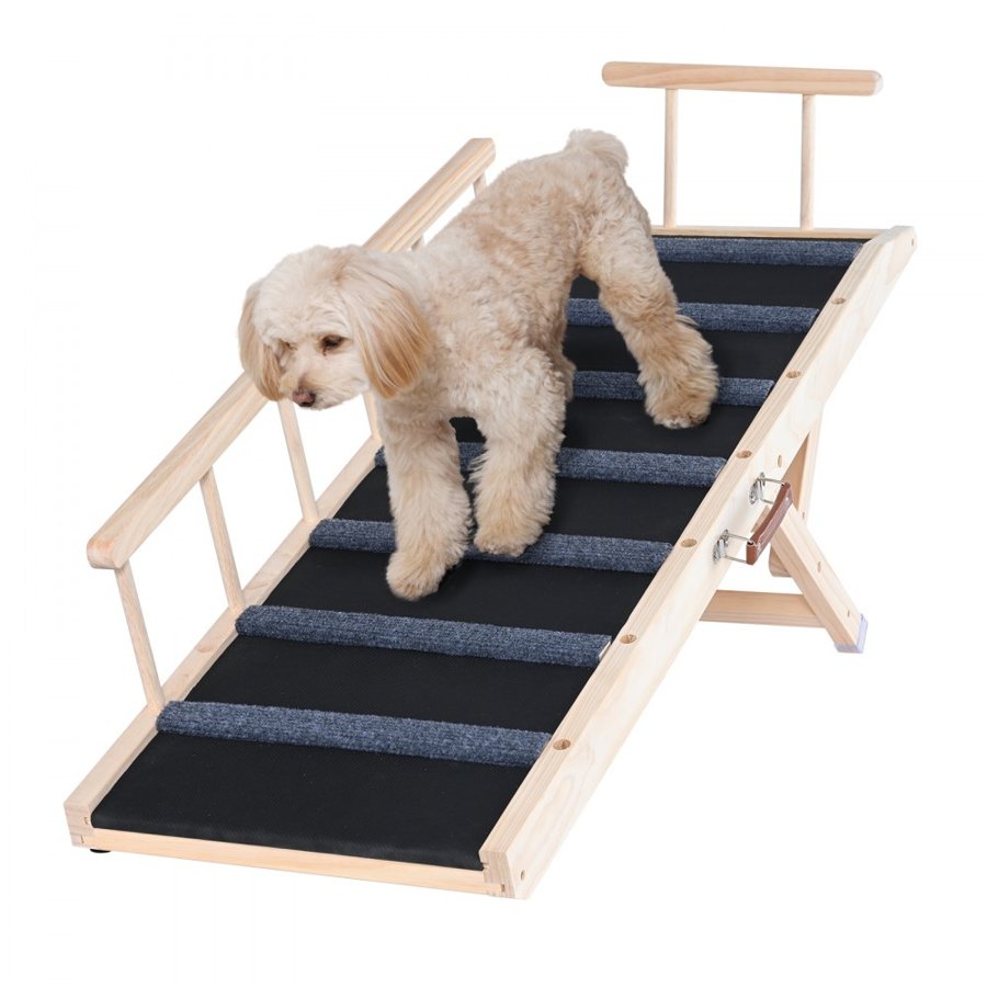 VEVOR Dog Ramp, Folding Pet Ramp for Bed, Adjustable Dog Ramp for Small, Large, Old Dogs & Cats, Wooden Pet Ramp with 120 cm Long Ramp, Adjustable from 35 cm to 70 cm, Suitable for Couch, Sofa, Car