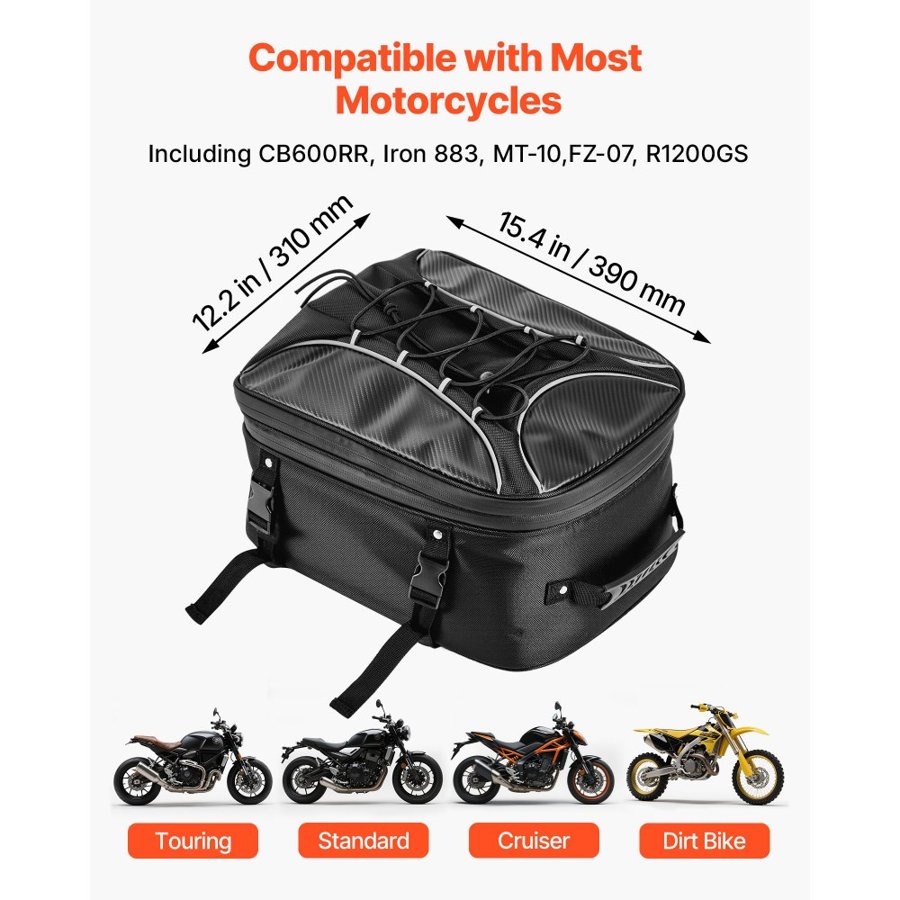 VEVOR Motorcycle Tail Bag Waterproof – 22–34 L Capacity