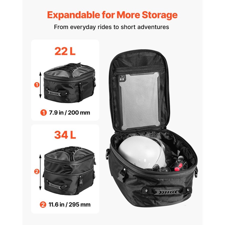 VEVOR Motorcycle Tail Bag Waterproof – 22–34 L Capacity