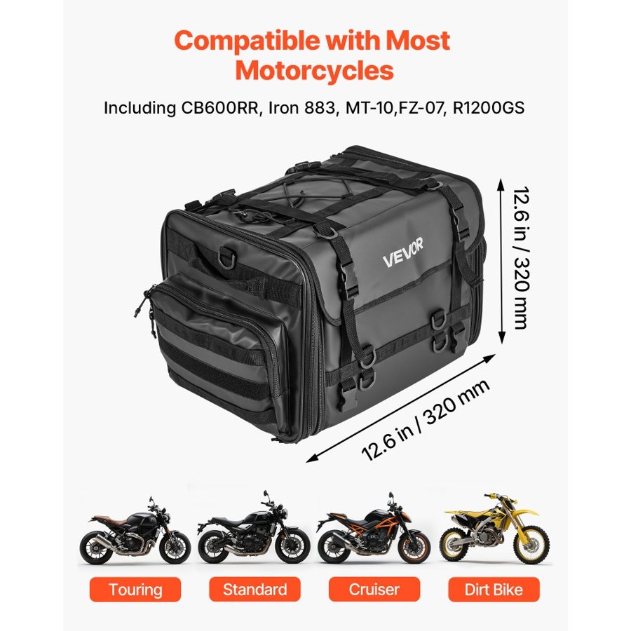 VEVOR Waterproof Motorcycle Tail Bag - 40-60L Expandable