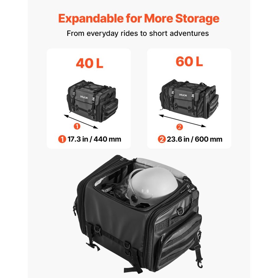 VEVOR Waterproof Motorcycle Tail Bag - 40-60L Expandable