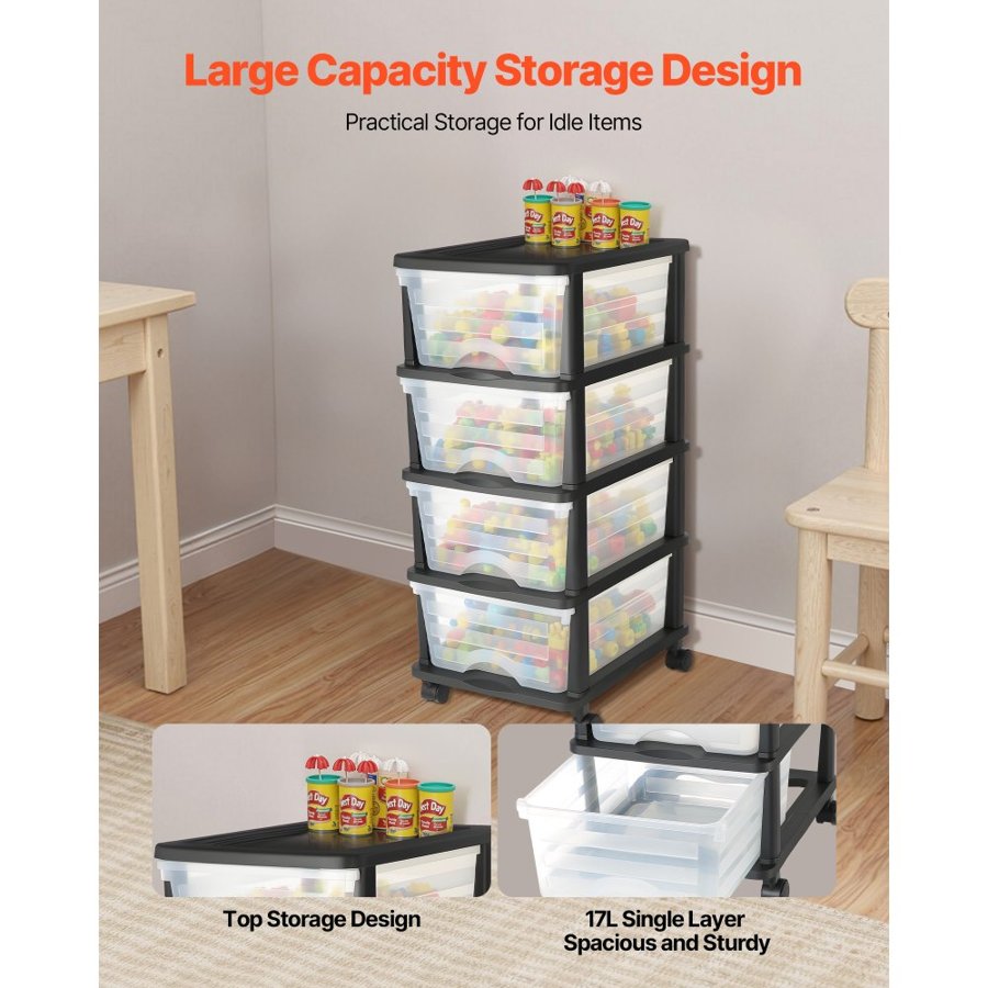 VEVOR 4 Drawer Plastic Storage With Wheels – Dress Organizer