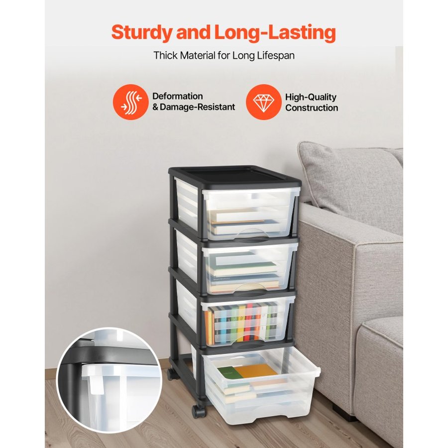 VEVOR 4 Drawer Plastic Storage With Wheels – Dress Organizer
