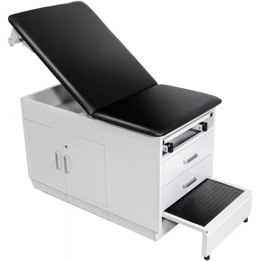 VEVOR Pro Medical Exam Table, Medical Examination Bed with Adjustable Backrest, Physical Therapy Exam Table with Locking Cabinet, 2 Drawers, Paper Roll Dispenser, Step Stool & Leg Rest, 227kg Loading