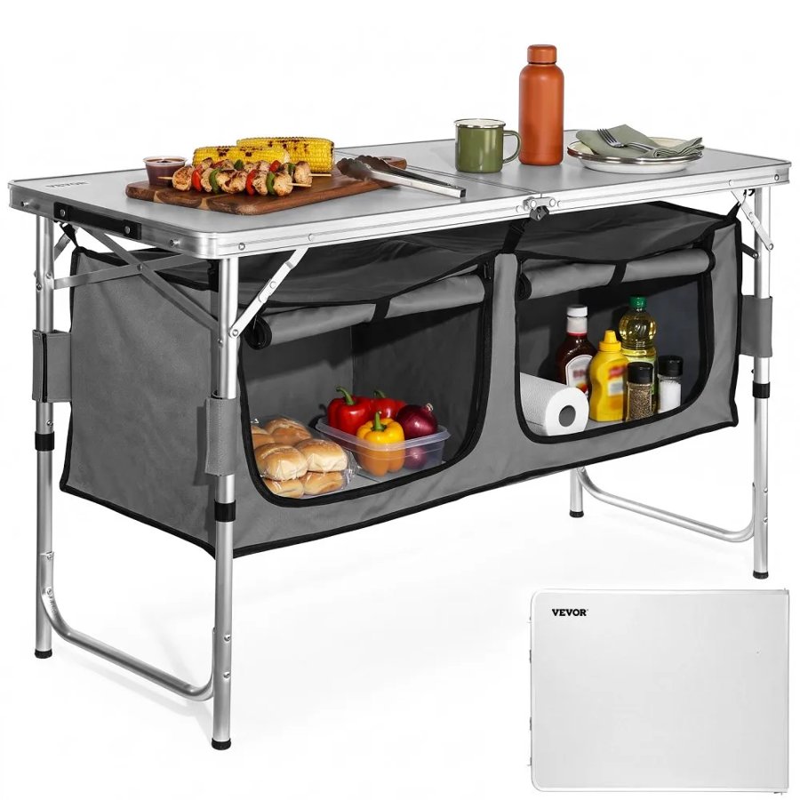 VEVOR Camping Kitchen Table Folding Portable Cook Station 3 Adjustable Heights