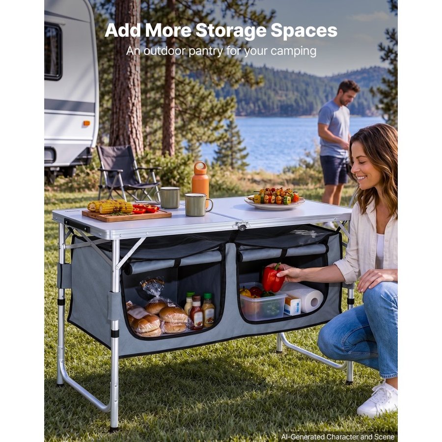 VEVOR Camping Kitchen Table Folding Portable Cook Station 3 Adjustable Heights