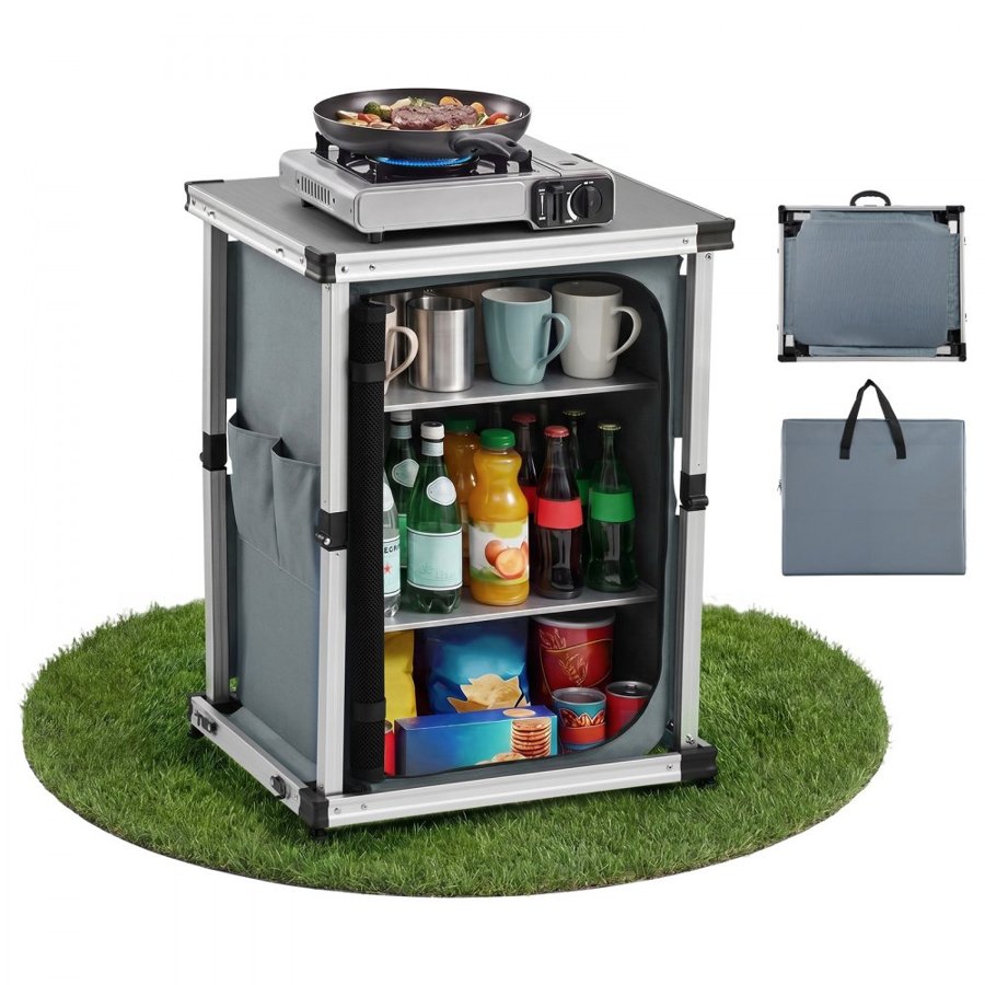 VEVOR Folding Camping Storage Cabinet – 3 Shelves, 66 lbs