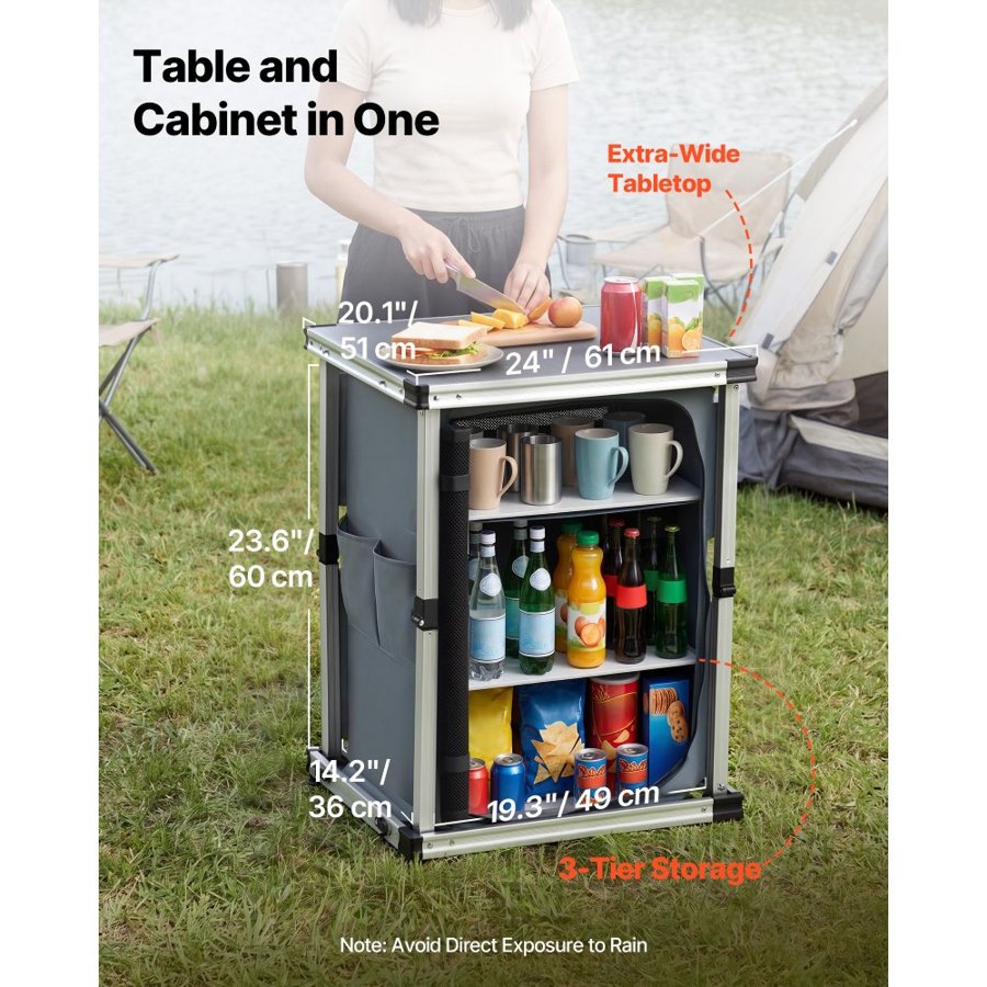 VEVOR Folding Camping Storage Cabinet – 3 Shelves, 66 lbs