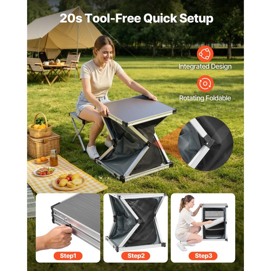 VEVOR Folding Camping Storage Cabinet – 3 Shelves, 66 lbs