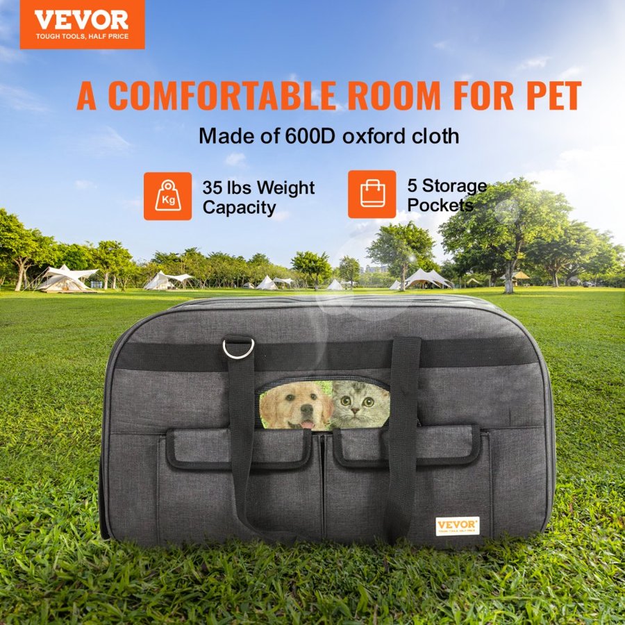 VEVOR Cat Carrier with Wheels, Rolling Pet Carrier with Telescopic Handle and Shoulder Strap, Dog Carrier with Wheels for Pets under 15.9 kg, with 1 Folding Bowl, Black