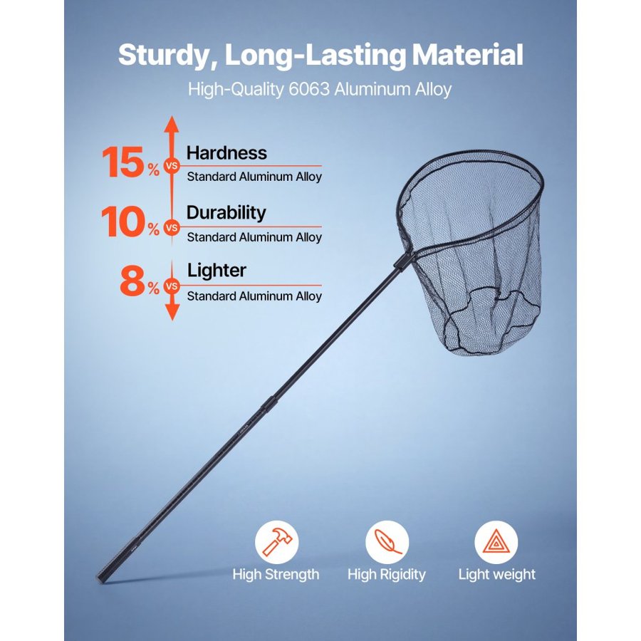 VEVOR Fishing Net, Landing Nets with Telescopic Handle, Portable Lightweight Stronger 6063 Aluminum Fish Gear, Nylon Covered PVC, Durable and Fish-friendly, 66 cm Net Opening for Saltwater Bait Fish