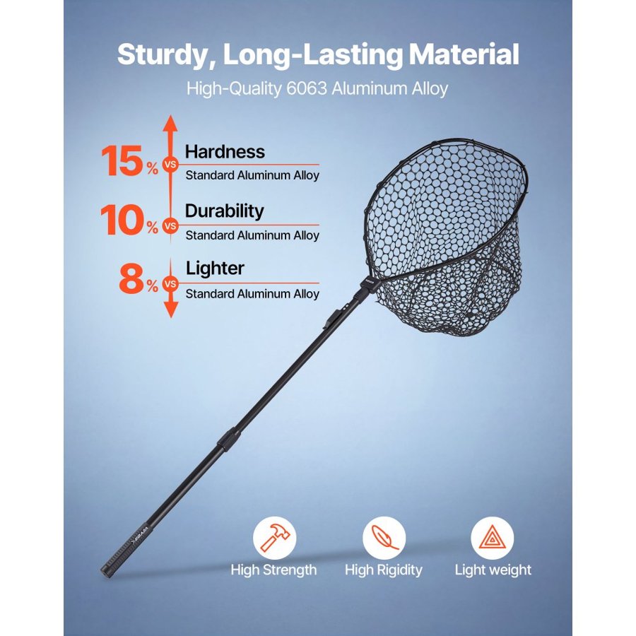 VEVOR Fishing Net, Foldable Landing Nets with Telescopic Handle, Portable Lightweight and Stronger 6063 Aluminum Fish Gear, Soft Silicone Fish-Friendly Mesh, for Kayak, Boat, Bank, Pond, Gifts for Men