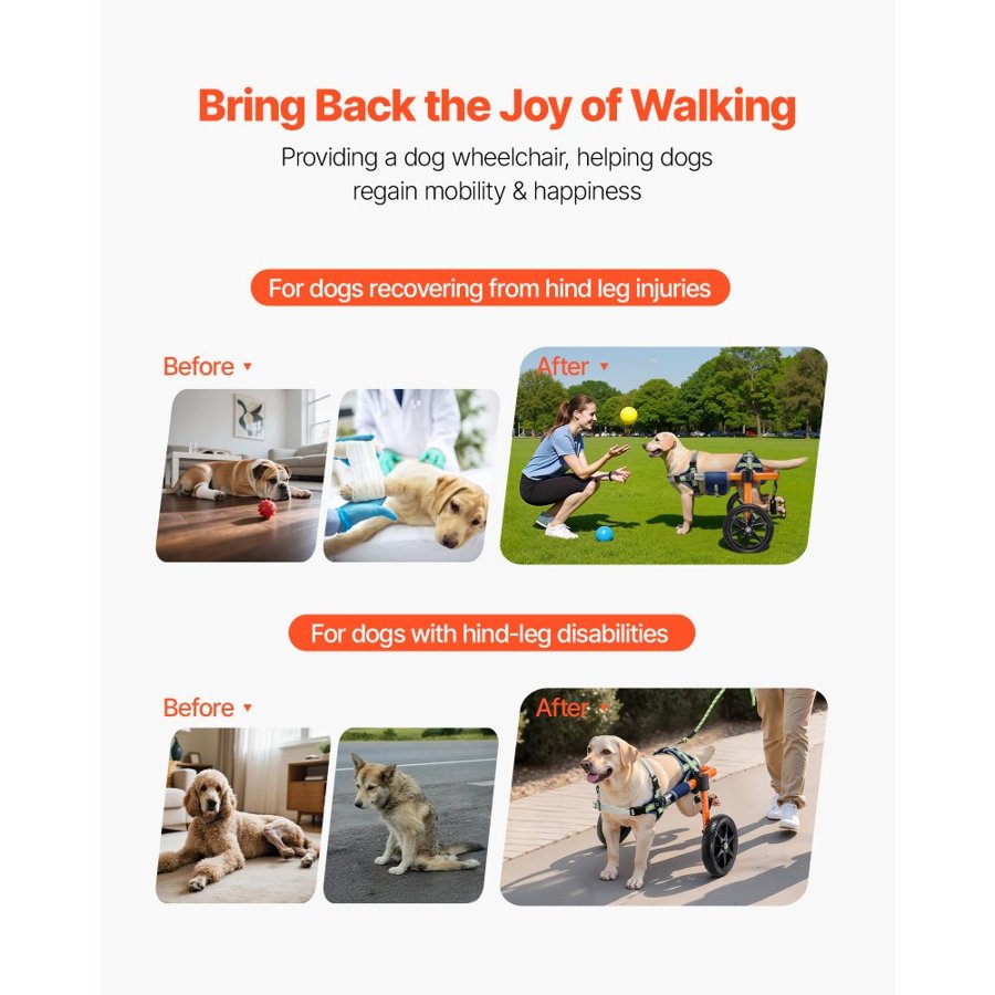 VEVOR Dog Wheelchair for Back Legs – 15.8–21.7kg, 2 Wheels