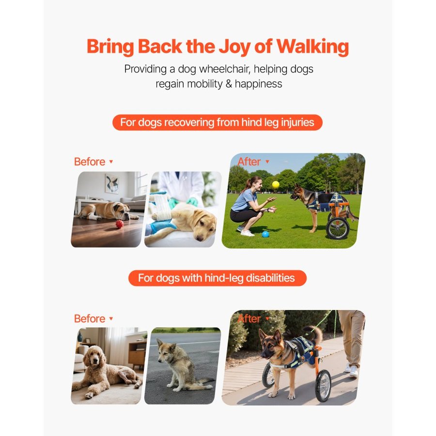 VEVOR Dog Wheelchair for Back Legs, Lightweight 2 Wheels Pet Wheelchair, Height, Width & Length Adjustable, Dog Cart with Shock-Absorbing Wheels, for Injured, Disabled Dogs 21.7-39.9 kg, Large
