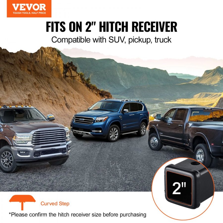 VEVOR Hitch Step for 2 Inch Receiver, Strong Steel Construction with 350 LBS Load Capacity, Rear Bumper Guard Protector with Pin Lock and Stabilizer, Universal Fit for Truck, SUV, Pickup, Trailer
