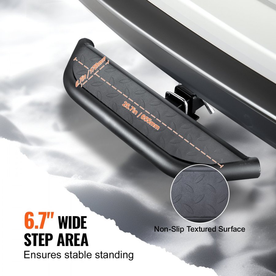 VEVOR Hitch Step for 2 Inch Receiver, Strong Steel Construction with 350 LBS Load Capacity, Rear Bumper Guard Protector with Pin Lock and Stabilizer, Universal Fit for Truck, SUV, Pickup, Trailer
