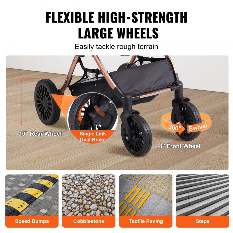 VEVOR Pet Stroller, 4 Wheels Dog Stroller Rotate with Brakes, 29.9 kg Weight Capacity, Puppy Stroller with Detachable Carrier, Storage Basket and Pet Pad, for Small to Medium Sized Dogs, Black