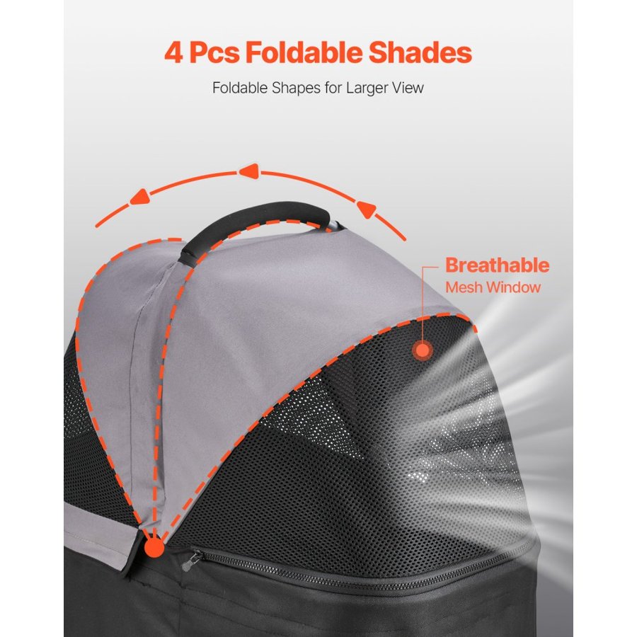 VEVOR Pet Stroller, 35 lbs Weight Capacity, Foldable Dog Stroller Cart, 4 Wheels Cats Pram with Detachable Carrier & Mesh Windows, Portable Animal Carrier with Brake for Small to Medium Pets