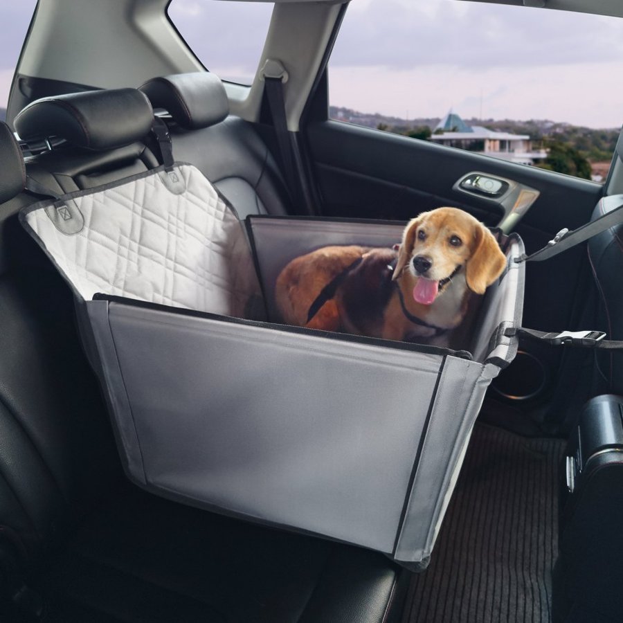 VEVOR Dog Car Seat, Waterproof Dog Booster Seat for Car with Support Frame, Pet Car Seat with Clip-On Safety Leash, Dog Car Bed for Small, Medium and Large Dog up to 48.5 lbs, Gray