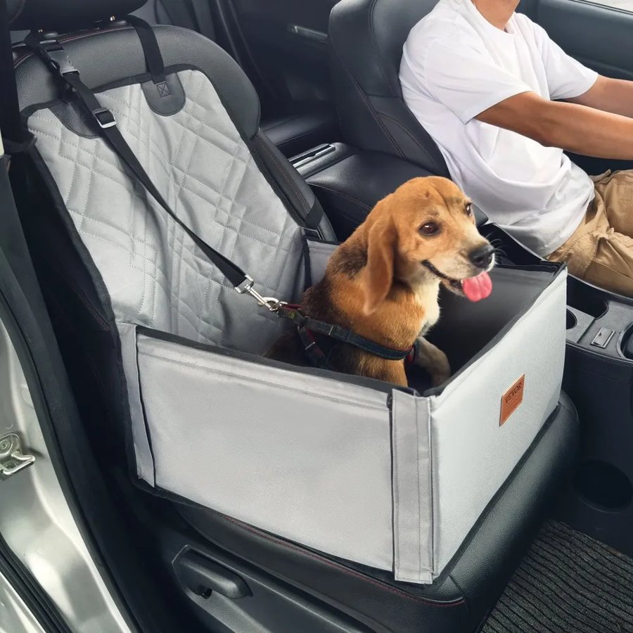VEVOR Dog Car Seat, Dog Booster Seat for Car with  Support Frame, Pet Car Seat with Clip-On Safety Leash, Cotton Filling, Dog Car Bed for Small Dog up to 26 lbs, Gray