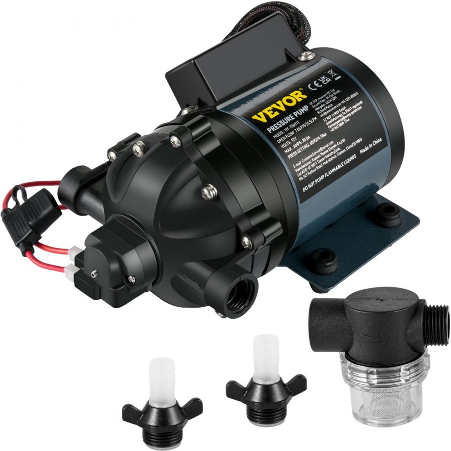 VEVOR Saltwater Washdown Pump – 12V, 7 GPM, 60 PSI, 10 FT