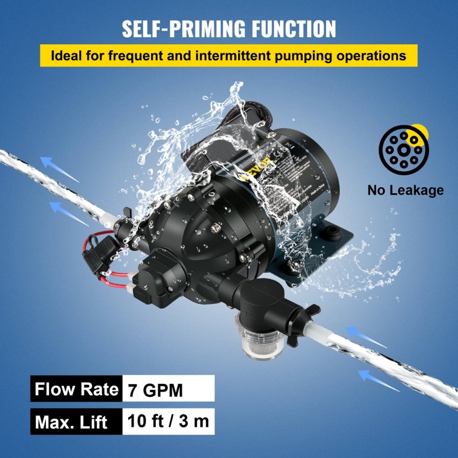 VEVOR Saltwater Washdown Pump – 12V, 7 GPM, 60 PSI, 10 FT