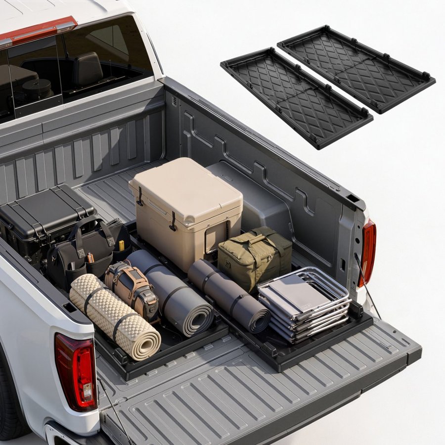 VEVOR Slide-Out Truck Bed Cargo Tray 226.8kg Capacity Fit 5'&Shorter Beds, Heavy-Duty Bed Slide, for Mid-Size Pickup Trucks, Durable HDPE Material, Easy Tailgate Access, Sliding Storage Organizer