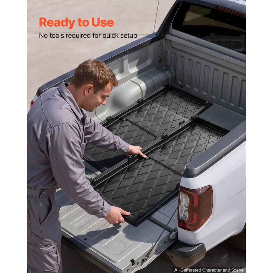 VEVOR Slide-Out Truck Bed Cargo Tray 226.8kg Capacity Fit 5'&Shorter Beds, Heavy-Duty Bed Slide, for Mid-Size Pickup Trucks, Durable HDPE Material, Easy Tailgate Access, Sliding Storage Organizer