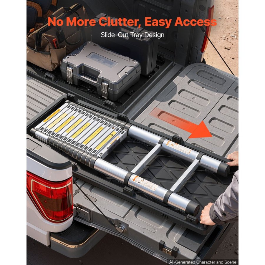 VEVOR Slide-Out Truck Bed Cargo Tray 226.8kg Capacity Fit 5'7" Beds&Longer, Heavy-Duty Bed Slide, for Full-Size Pickup Trucks, Durable HDPE Material, Easy Tailgate Access, Sliding Storage Organizer