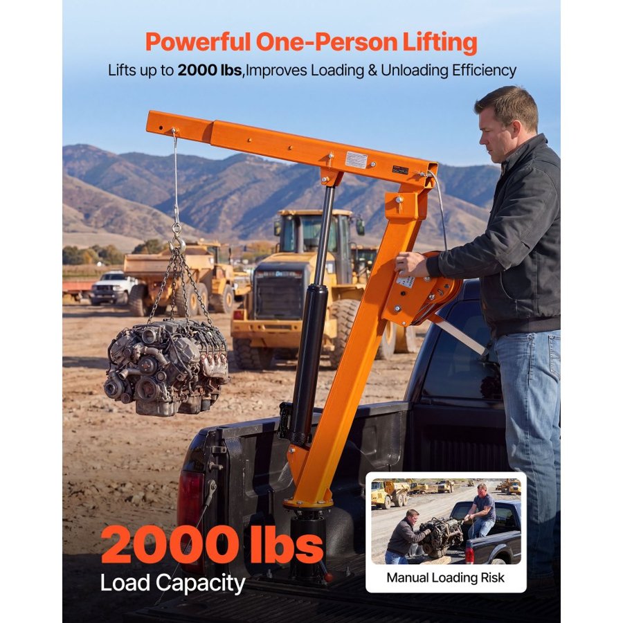 VEVOR Manual Truck Crane – 907.2 kg, 12T Jack, 360° Boom